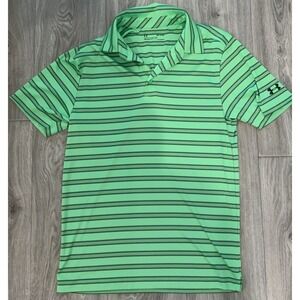 under armour polo Heat Gear Sm Green With Grey Stripes